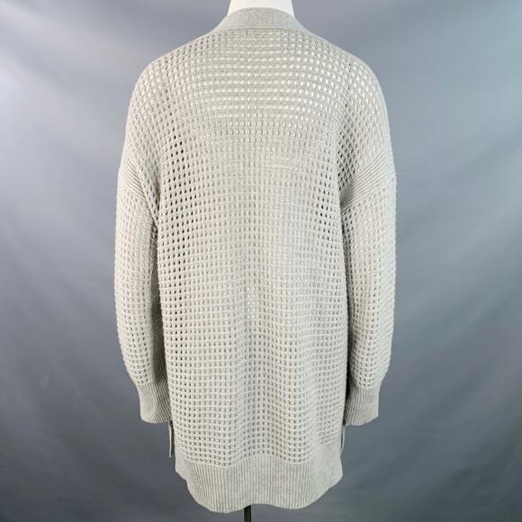 AGNONA Size L Grey Heather Cashmere Knit Mesh Open Front Cardigan - Picture 4 of 7